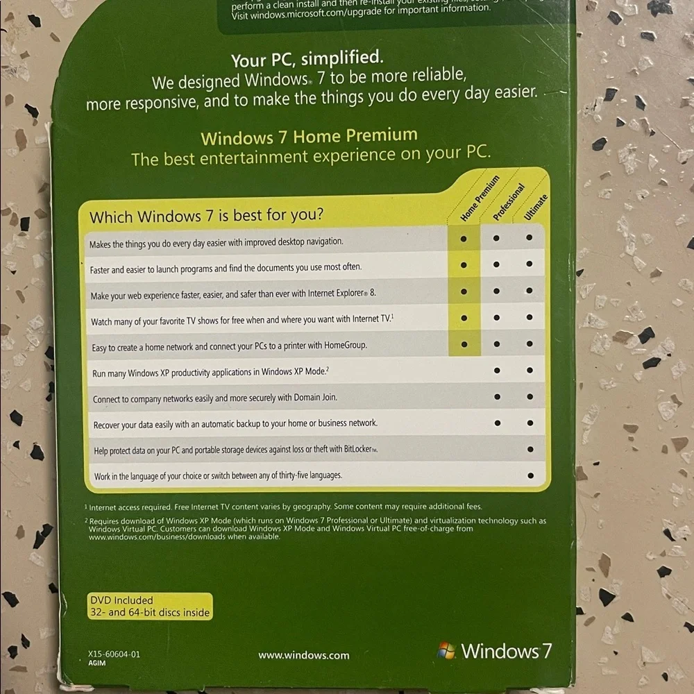 Microsoft Windows 7 Home Premium Upgrade 32 & 64 Bit DVDs MS WINDOWS
